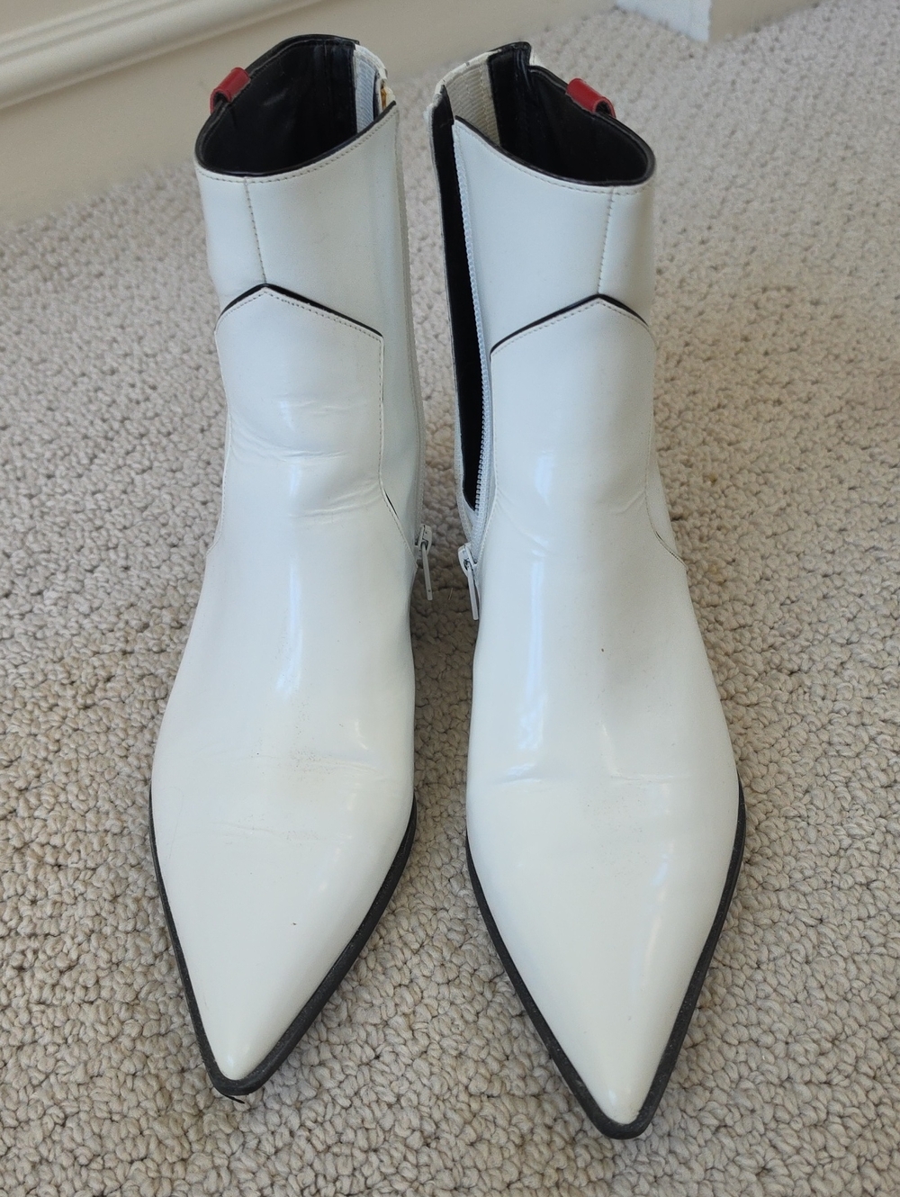 Calvin Klein White Pointed Toe Patent Ankle Boots